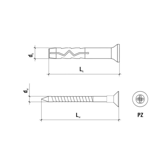 Greito montavimo kaištis 6 x 60 mm + sraigtas su įgilinta galvute PZ2 – 1 vnt. Greito montavimo kaištis 6 x 60 mm + sraigtas su įgilinta galvute PZ2 – 1 vnt.