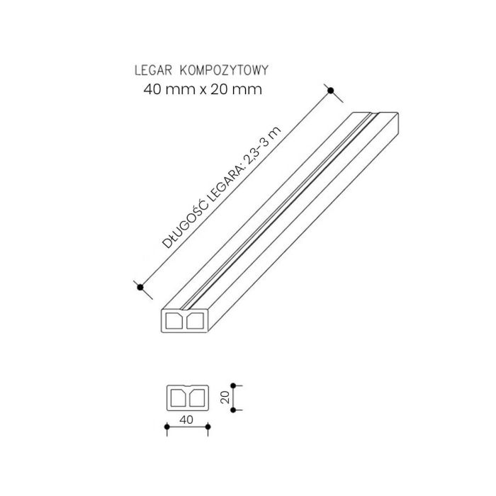 Legar Kompozytowy Niski 40 x 20 mm – dł. 3 m Legar Kompozytowy Niski 40 x 20 mm – dł. 3 m