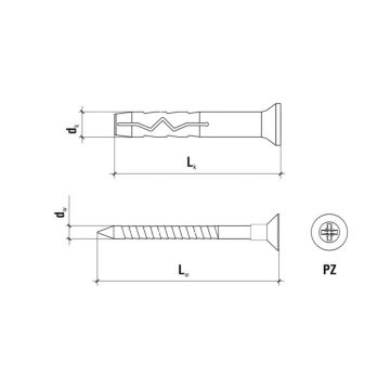 Greito montavimo kaištis 6 x 80 mm + sraigtas su įgilinta galvute PZ2 – 1 vnt.