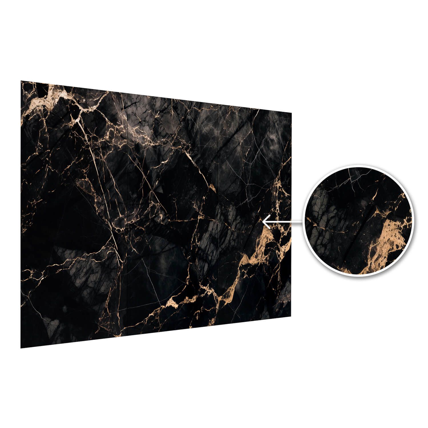 Sienų plokštė XXL Portoro Juodas Blizgis 360 x 280 cm 3 mm – 3 vnt. rinkinys (ABC)