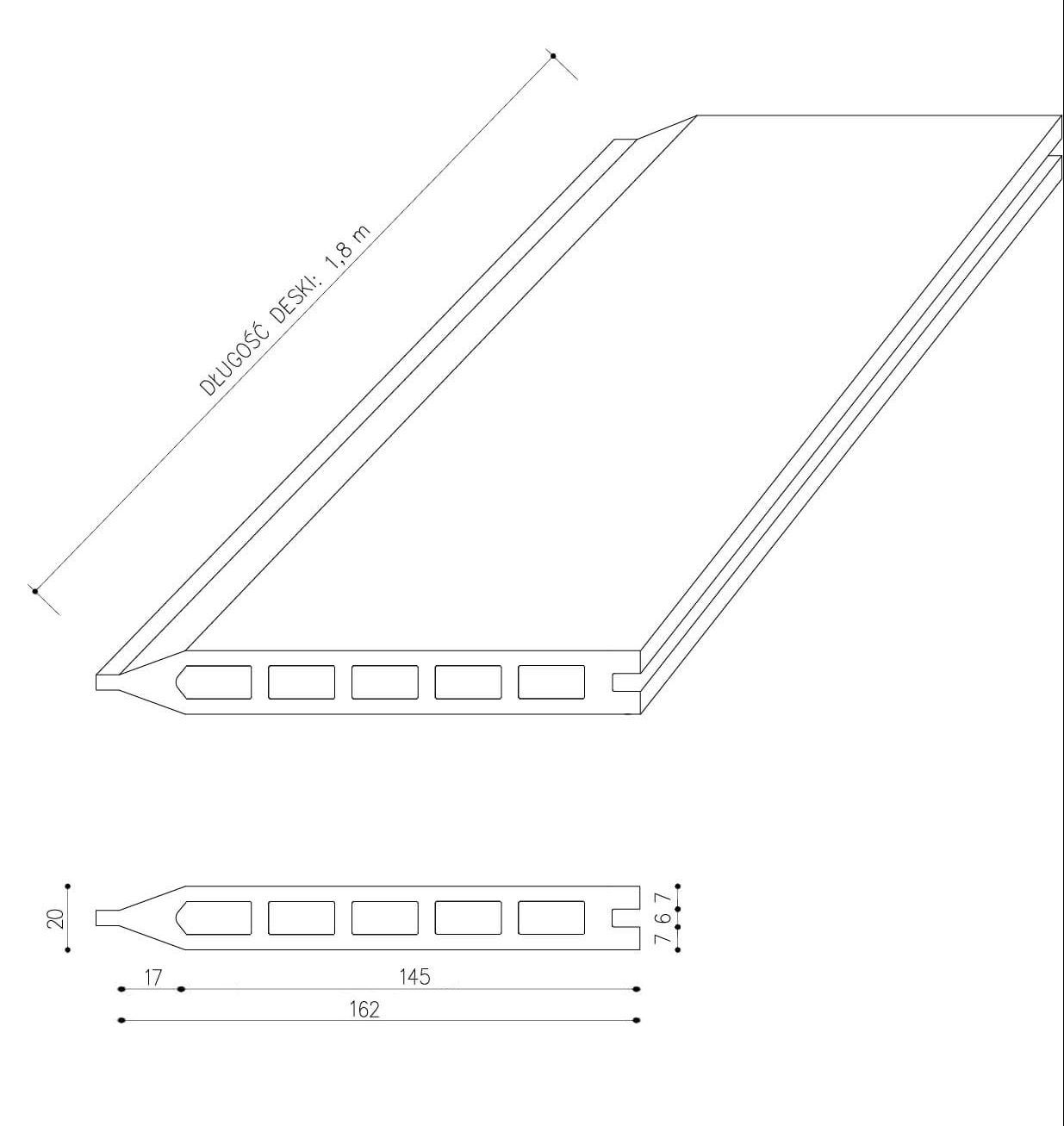 Deska Ogrodzeniowa Standard Antracyt 162 x 20 mm – dł. 1,8 m