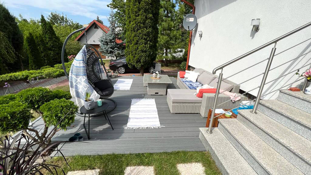 Terasos įrengimas iš 3D Pilkas kompozitinės terasinės lentos
