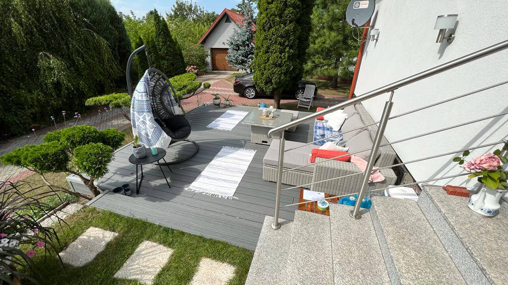 Terasos įrengimas iš 3D Pilkas kompozitinės terasinės lentos