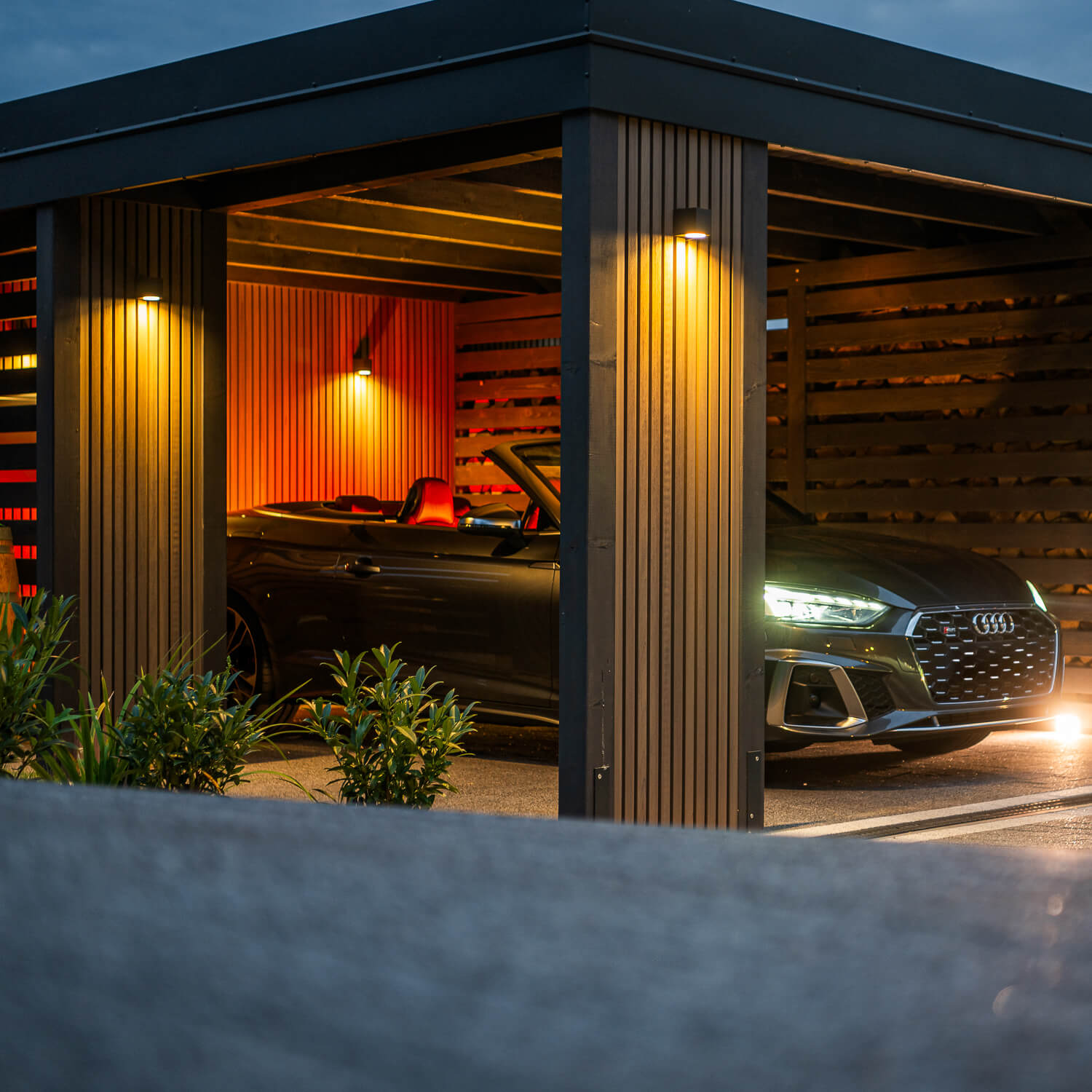 sodo konstrukcija lamelės antikinis ąžuolas carport įgyvendinimas liderwood